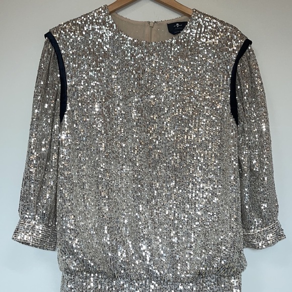 7 for all mankind sequin 90 y2k  long sleeve mini dress xs - Picture 6 of 10